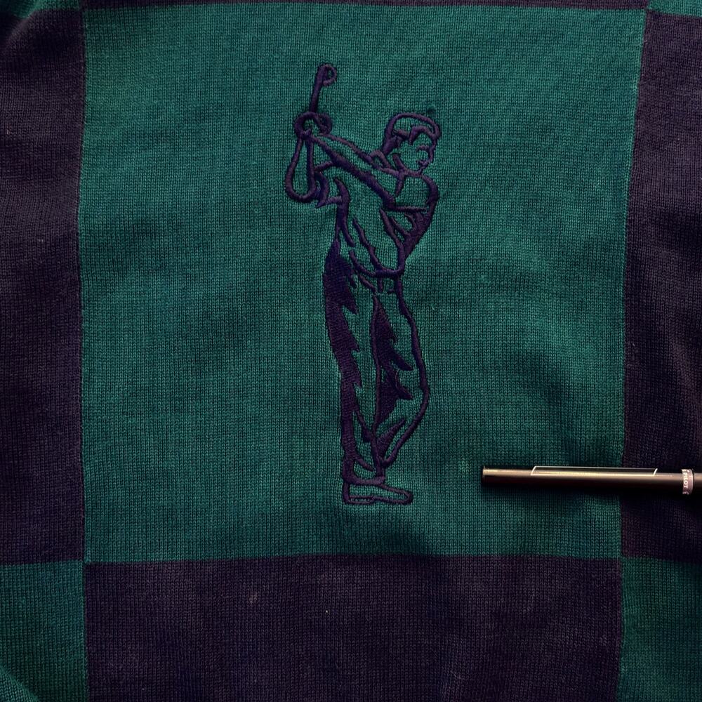 Vintage Par Four Mens Golf Sweater SIze XL Green Blue Colorblock Preppy 90s - Picture 8 of 9